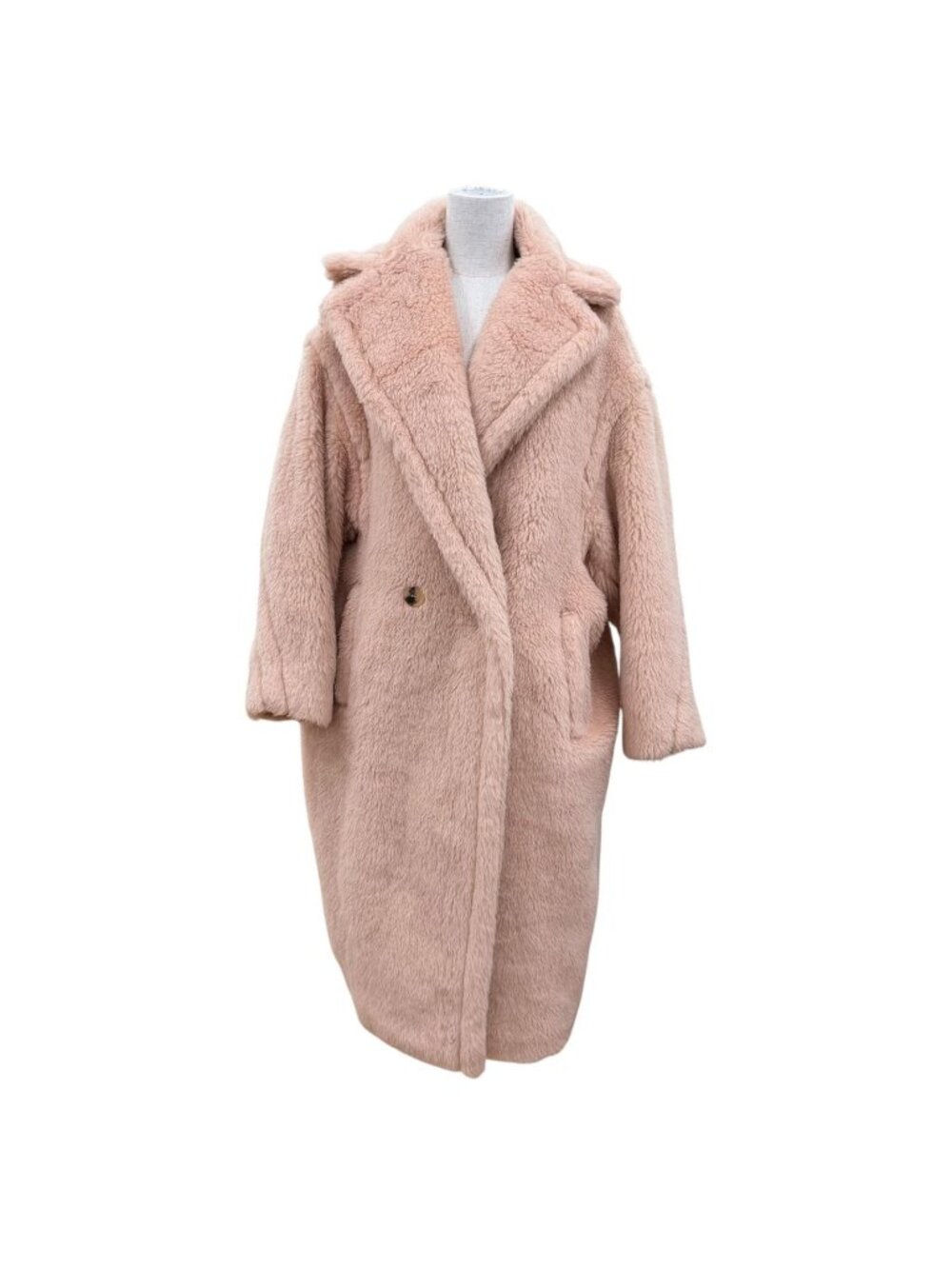 Max Mara Teddy Bear Alpaca Silk Blend Long Length Coat Pink Beige XS